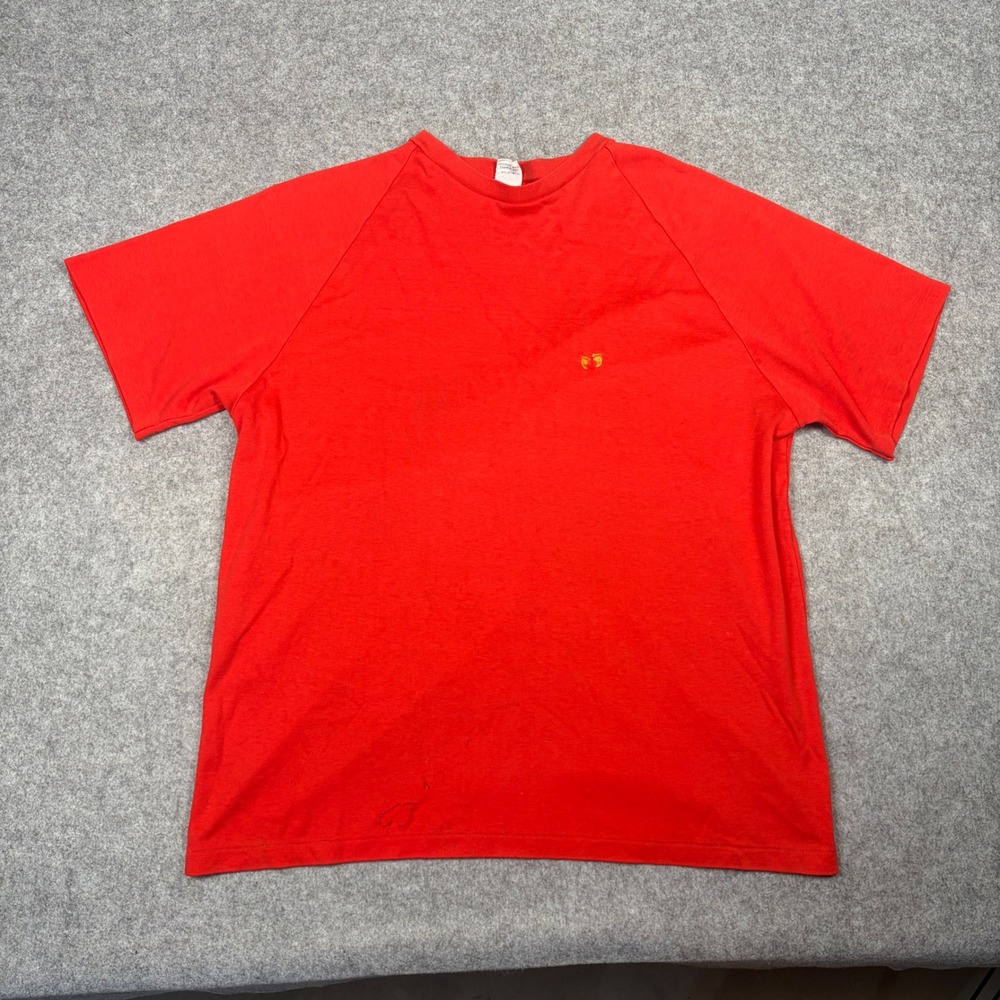 Vintage Hang Ten Red Raglan T-Shirt XL Gold Feet Logo Surf 70s 80s Distressed
